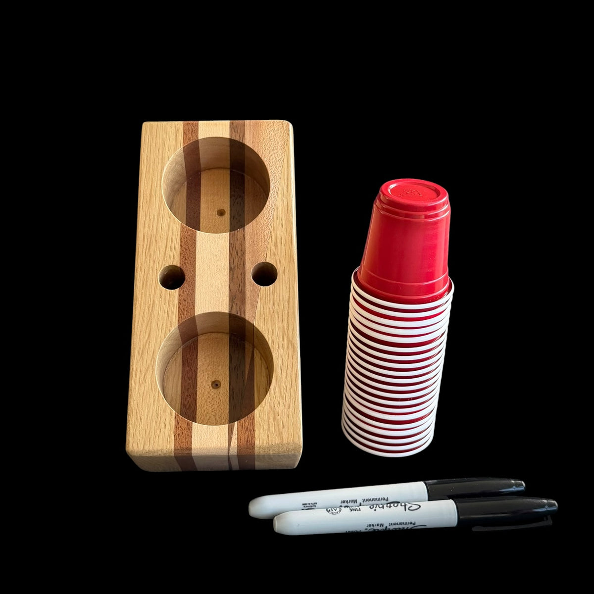 Second view of the multi-wood shot cup organizer from Sawdust Heaven