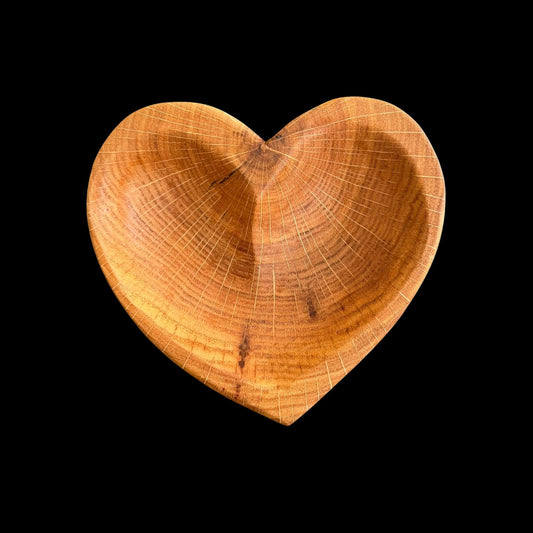 Heart-shaped catch-all dish hand carved from solid red oak, 4 inches wide, by Sawdust Heaven