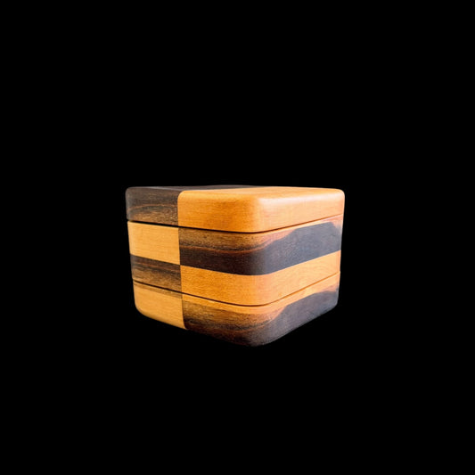Stacking keepsake box in maple and walnut held together by magnets, by Tina of Sawdust Heaven