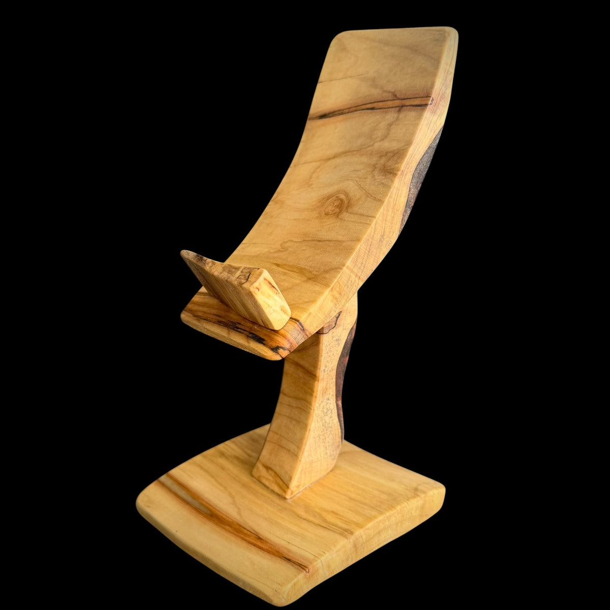Spalted maple phone stand sculpture, 9.75 inches tall, handcrafted by Sawdust Heaven