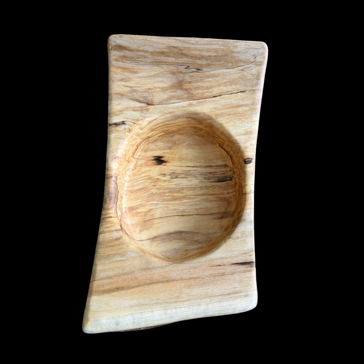 Third view of the live-edge spalted maple candle dish from Sawdust Heaven