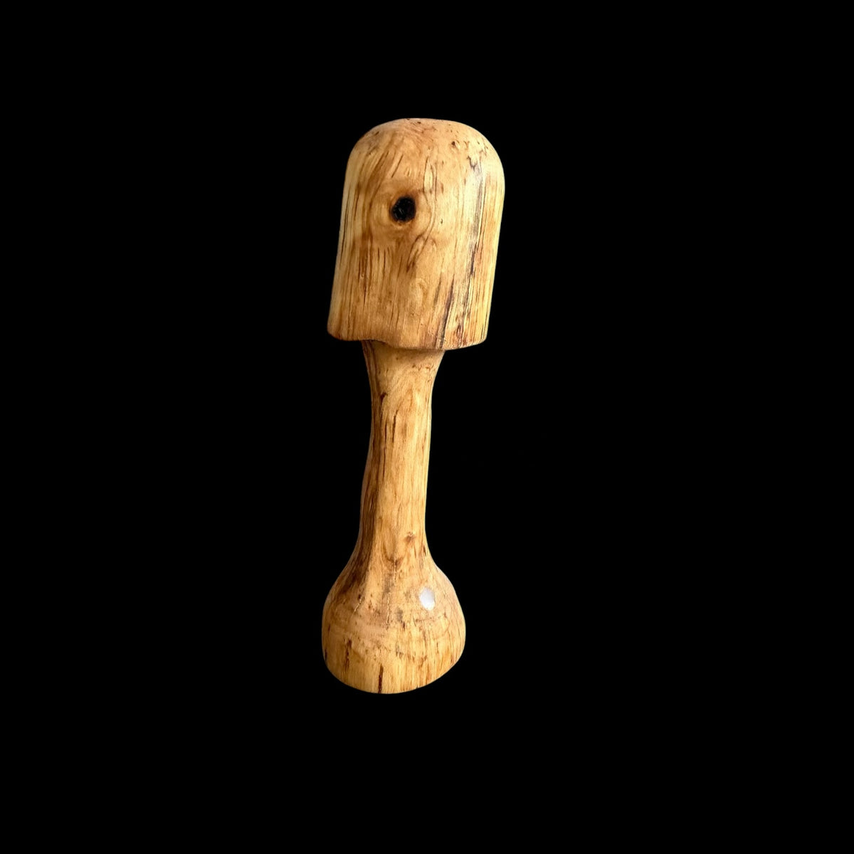 Tall slender birch mushroom with dark vertical grain and a knot like a peeking eye, by Tina