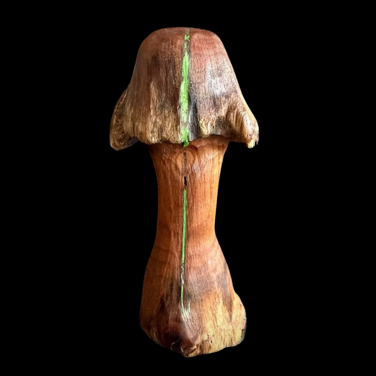 Second view of the applewood mushroom and its green resin inlay from Sawdust Heaven