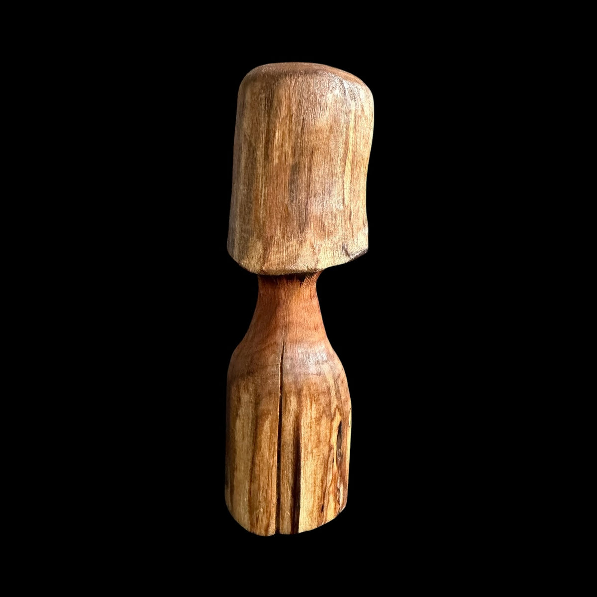 Cherry wood mushroom with a deep vertical groove in the cap, carved by Tina of Sawdust Heaven