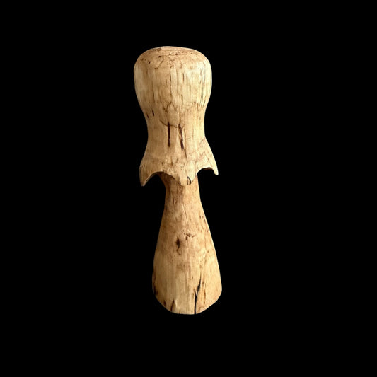 Birch Forest Spirit mushroom with a wavy skirted cap and dark knots forming a face, by Tina