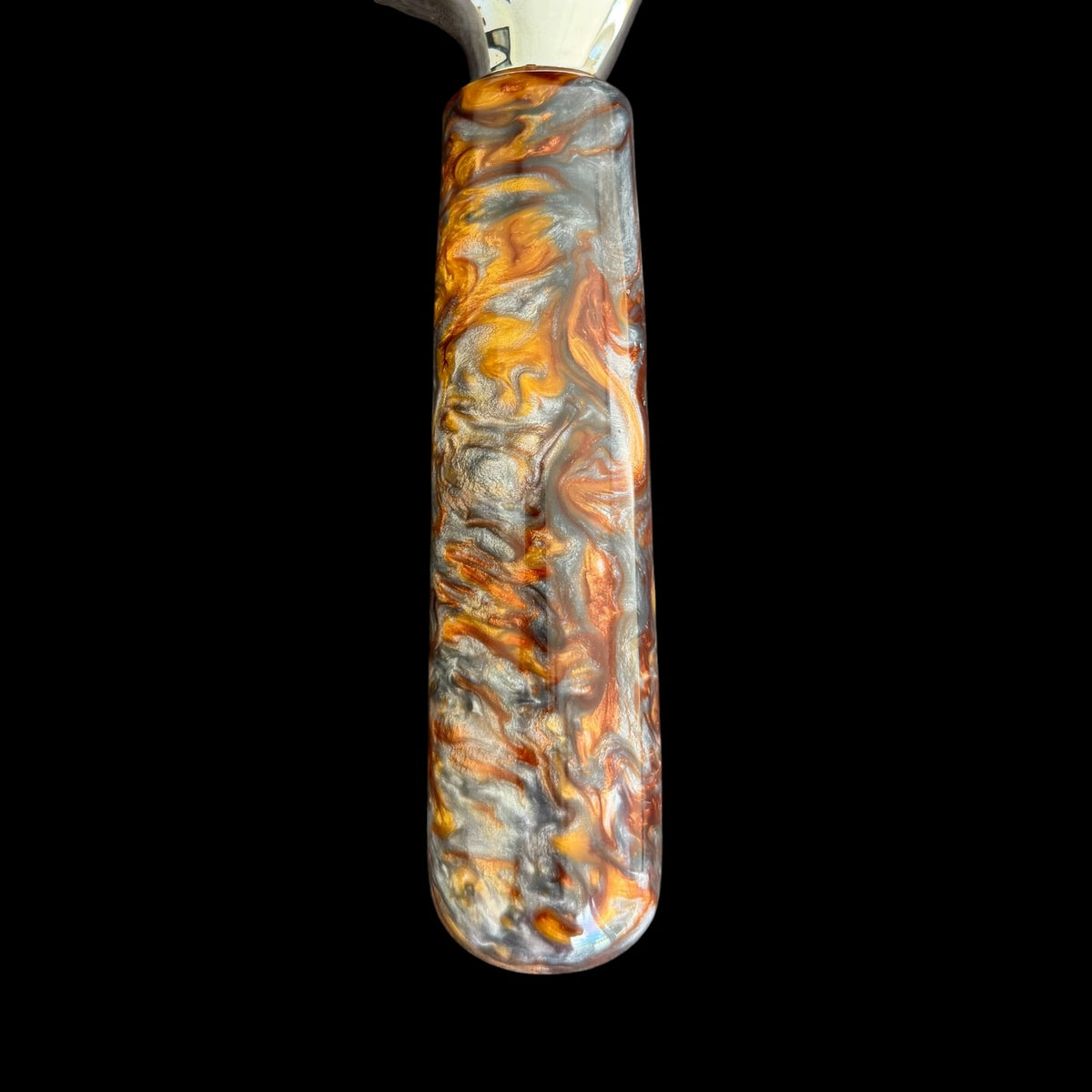 Third view of the hand-turned Molten Lava pizza cutter by Sawdust Heaven
