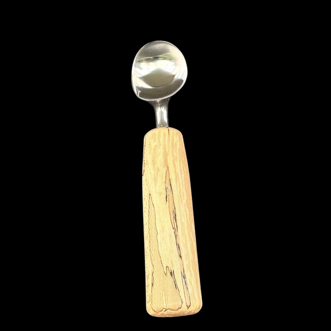 Small ambrosia maple ice cream scoop with creamy colour and dark streaks by Sawdust Heaven