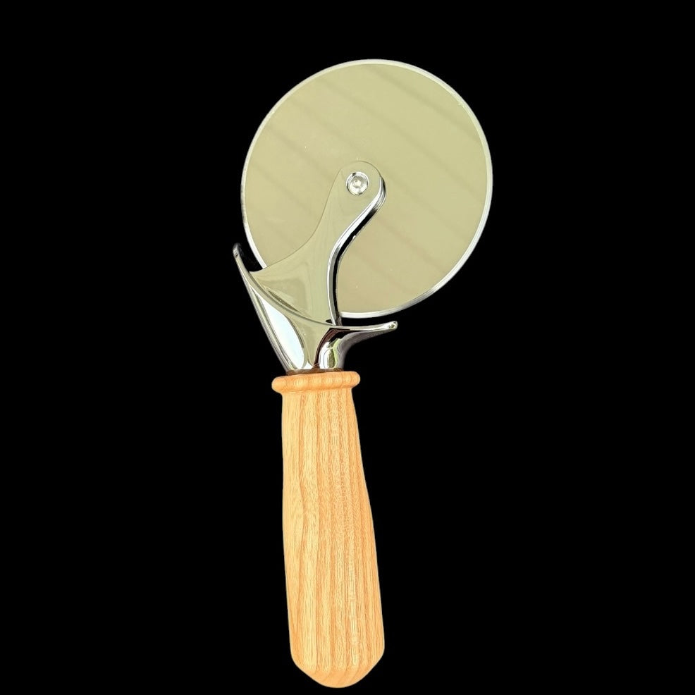Fourth view of the hand-turned Kentucky coffeetree pizza cutter from Sawdust Heaven