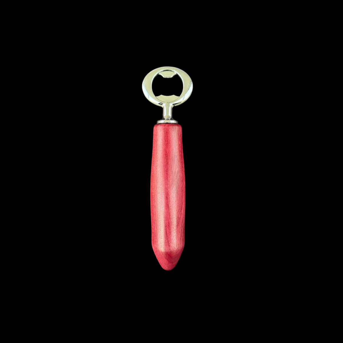 Second view of the purpleheart bottle opener showing its distinct grain pattern