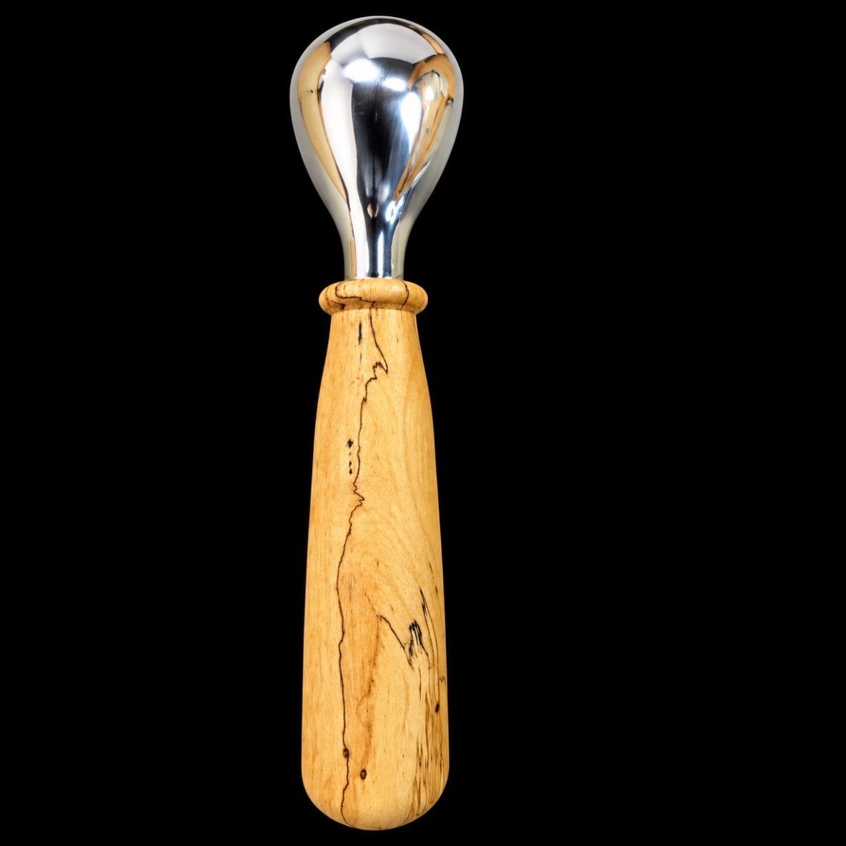 Fourth view of the hand-turned tamarind scoop, one of a kind in colour and grain