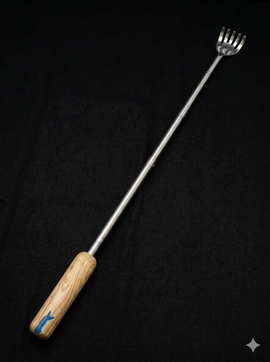 Second view of the hickory and blue resin backscratcher from Sawdust Heaven