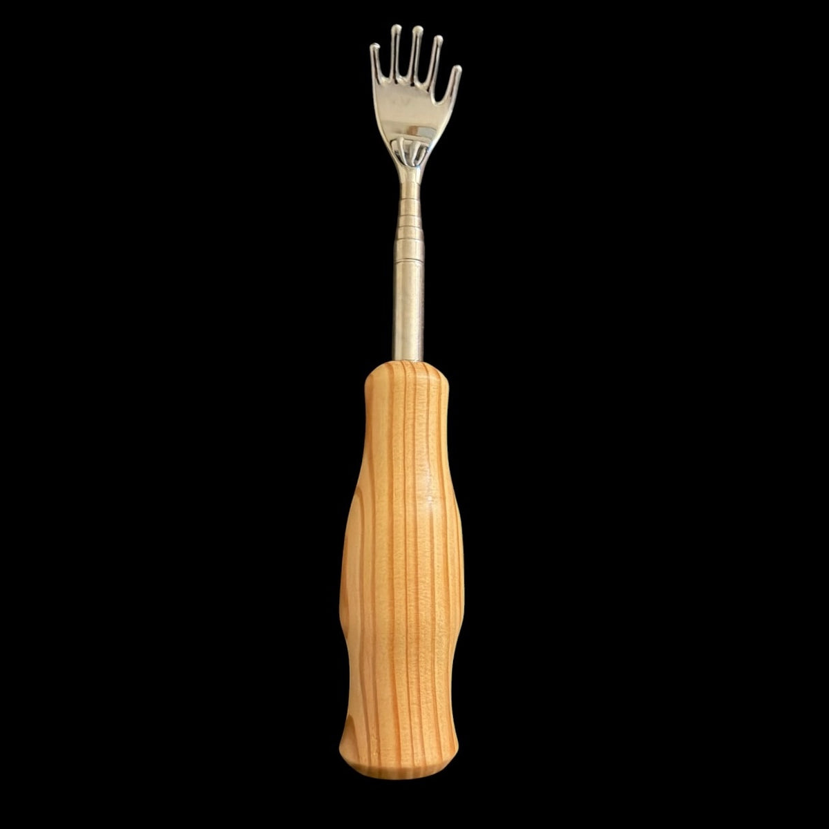 Third view of the hand-turned pine backscratcher by Brian of Sawdust Heaven