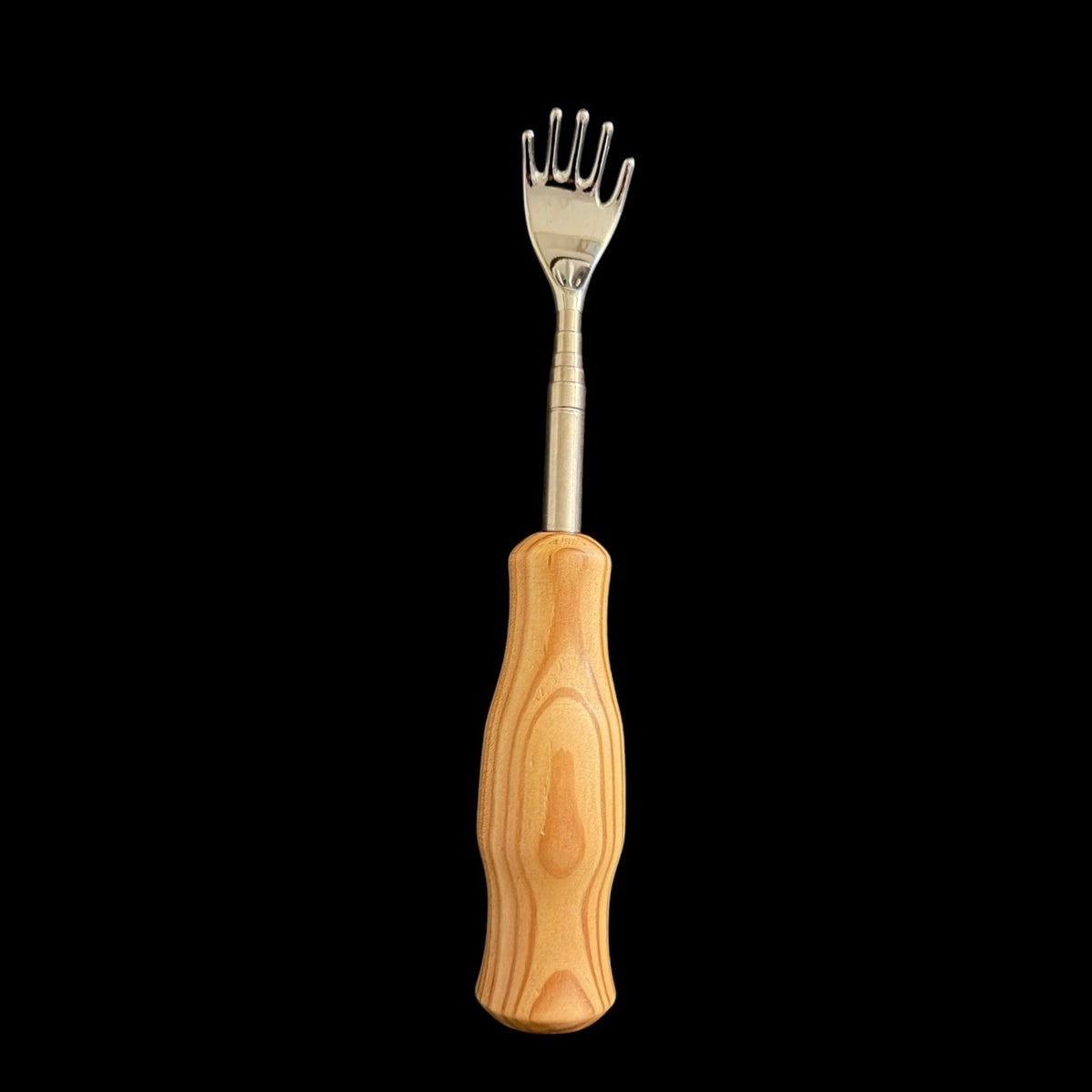 Telescoping backscratcher with a bold-grained hand-turned pine handle by Sawdust Heaven