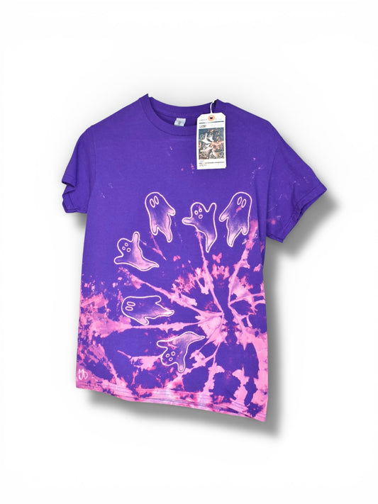 Small unisex t-shirt with the Specter design, hand-dyed with bleach by Relax And Dream