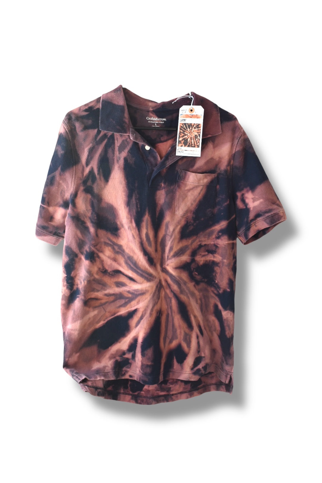 Men's cut large t-shirt hand-dyed with bleach in a pattern design by Relax And Dream