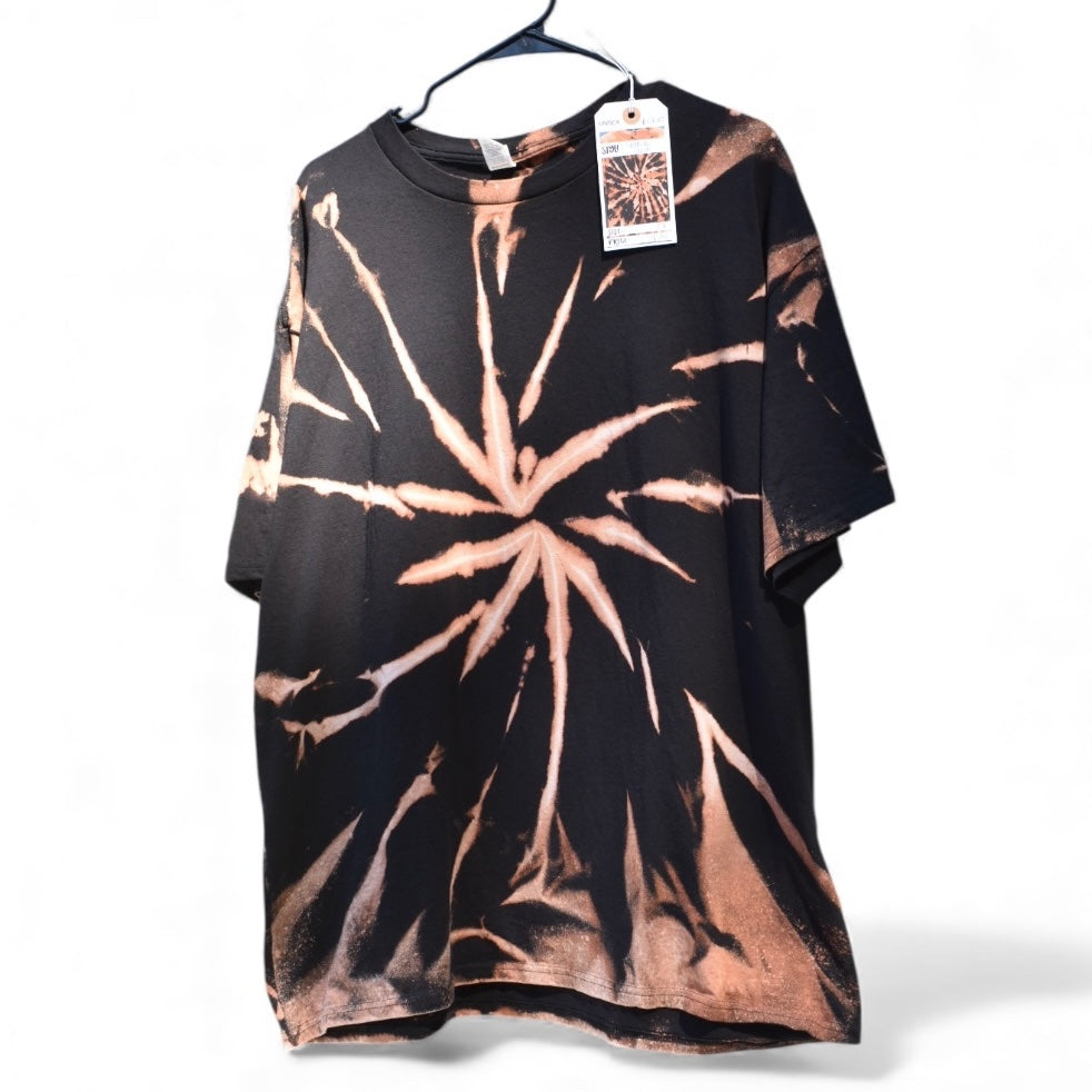 Upcycled 2X unisex t-shirt hand-dyed with bleach in a pattern design by Relax And Dream