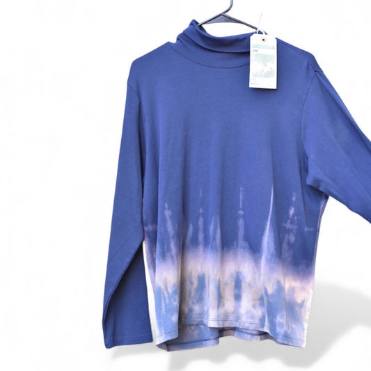 Size 1X women's cut long sleeve top with a bleach-dyed pattern by Relax And Dream