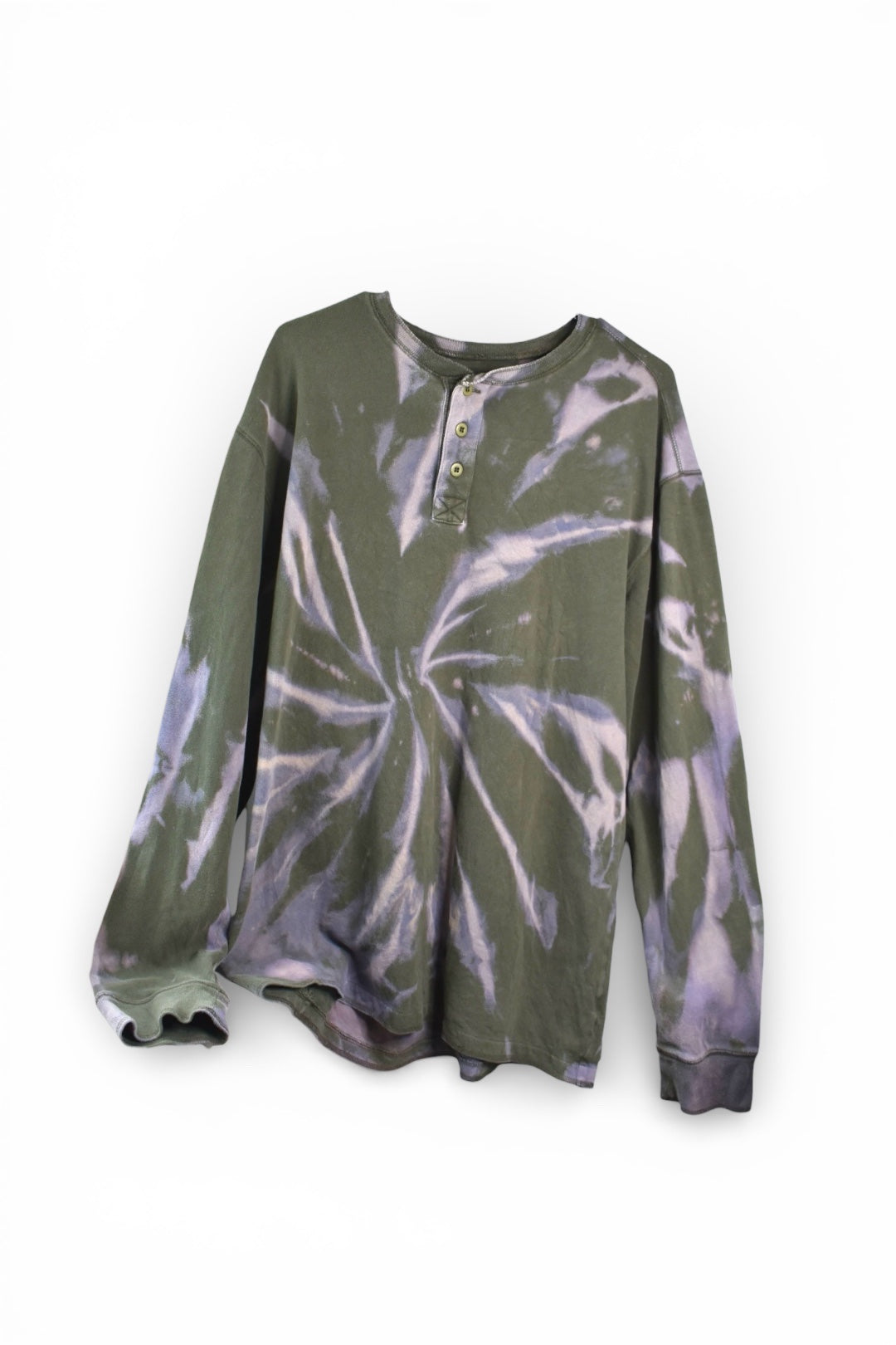 Men's cut XL long sleeve shirt, hand bleach-dyed and upcycled by Relax And Dream