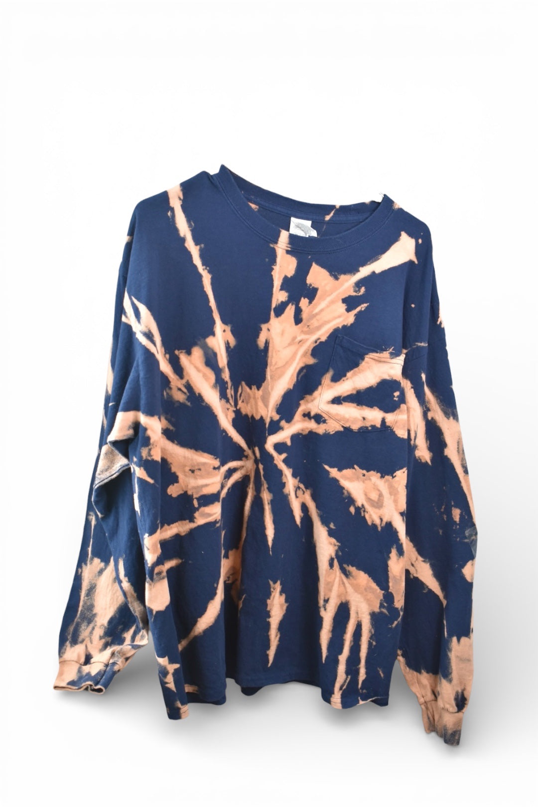 Unisex XL long sleeve top with a hand-painted bleach pattern by Relax And Dream