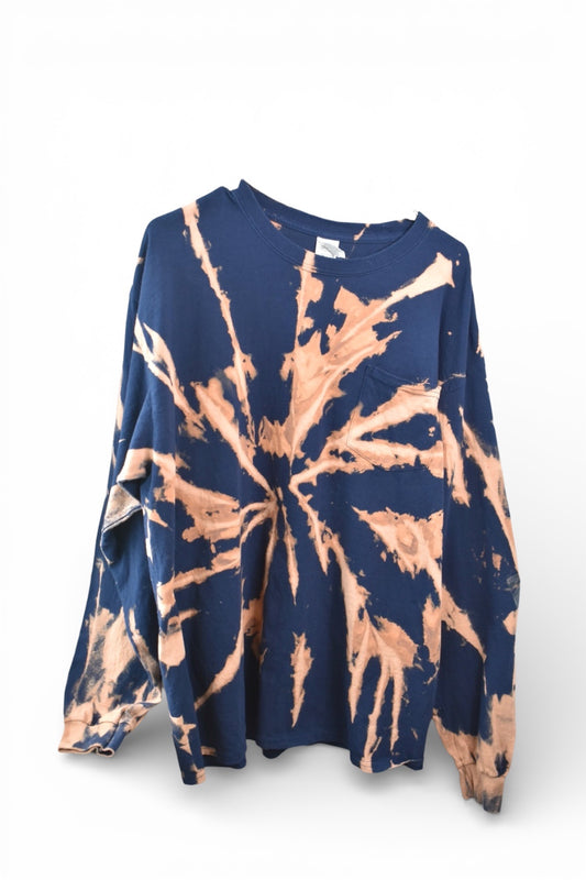 Unisex XL long sleeve top with a hand-painted bleach pattern by Relax And Dream