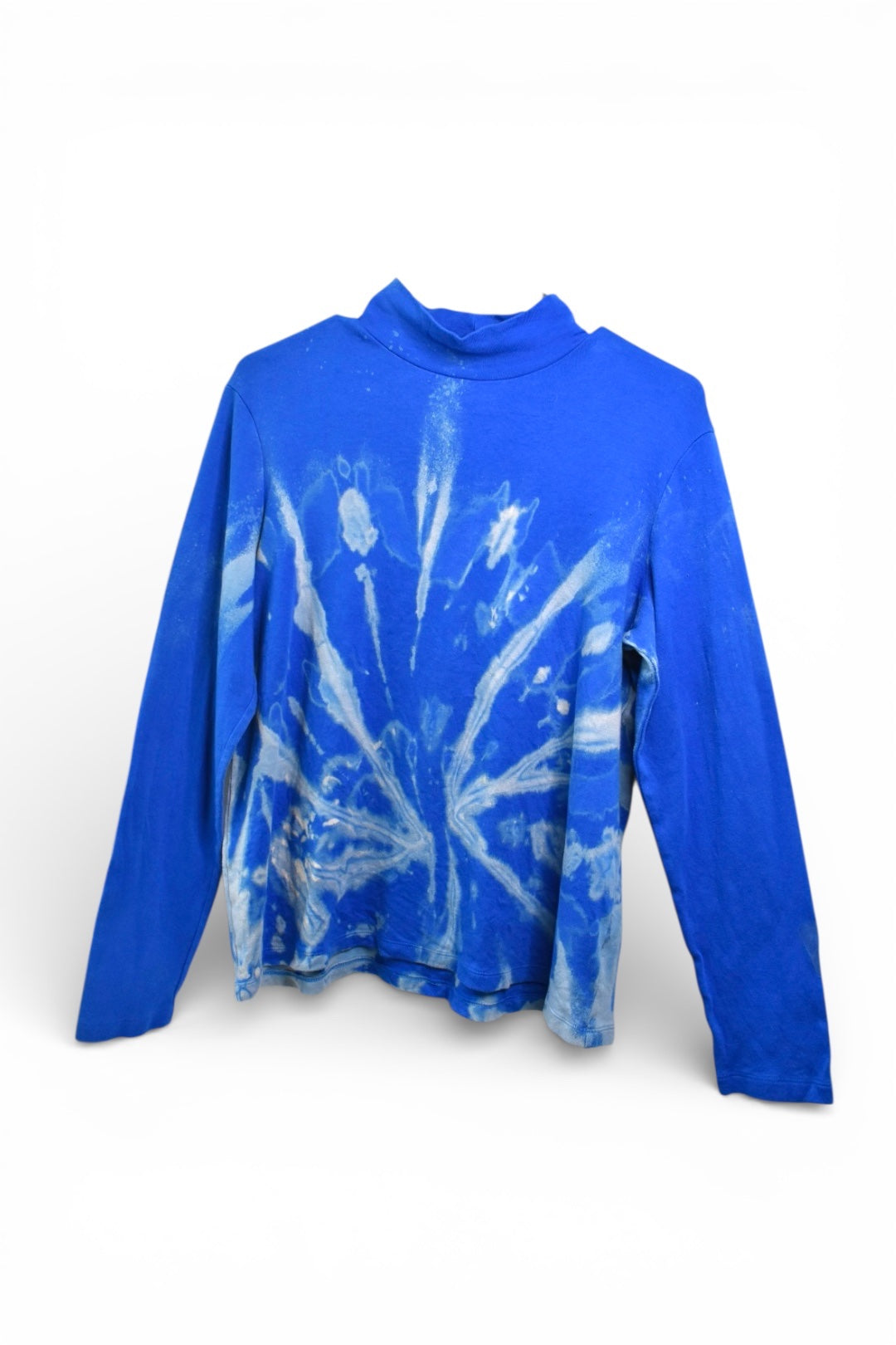 Large women's cut long sleeve shirt in a bleach-dyed pattern by Relax And Dream