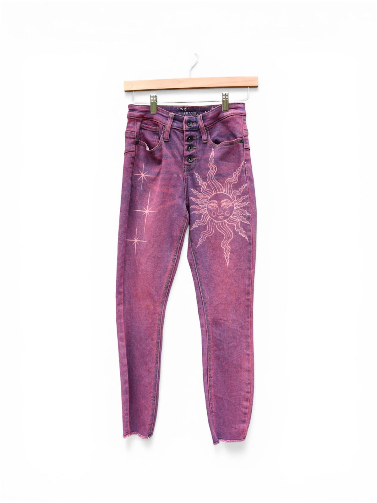 Women's size 1 super skinny jeans hand painted with the Celestial design by Relax And Dream