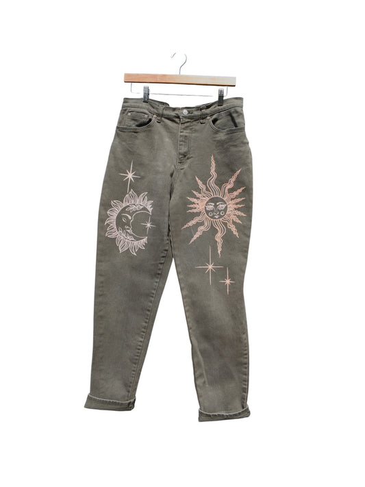 Women's size 14 tall jeans hand painted with the Celestial design by Relax And Dream