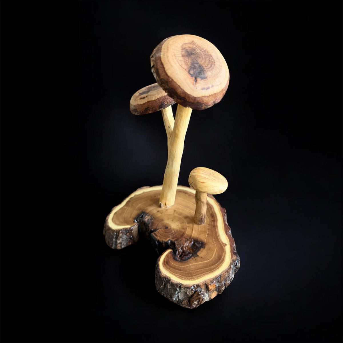 Third view of the one-of-a-kind triple mushroom sculpture from Sawdust Heaven