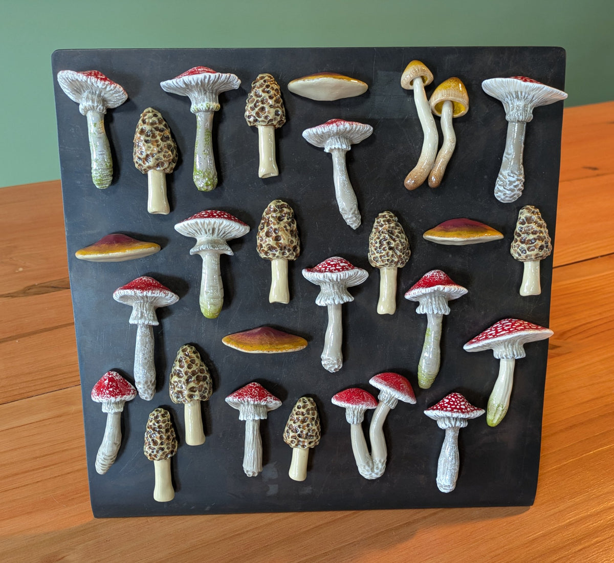 Hand-painted polymer clay mushroom magnet, each one one-of-a-kind, by Jaimee Crash Art