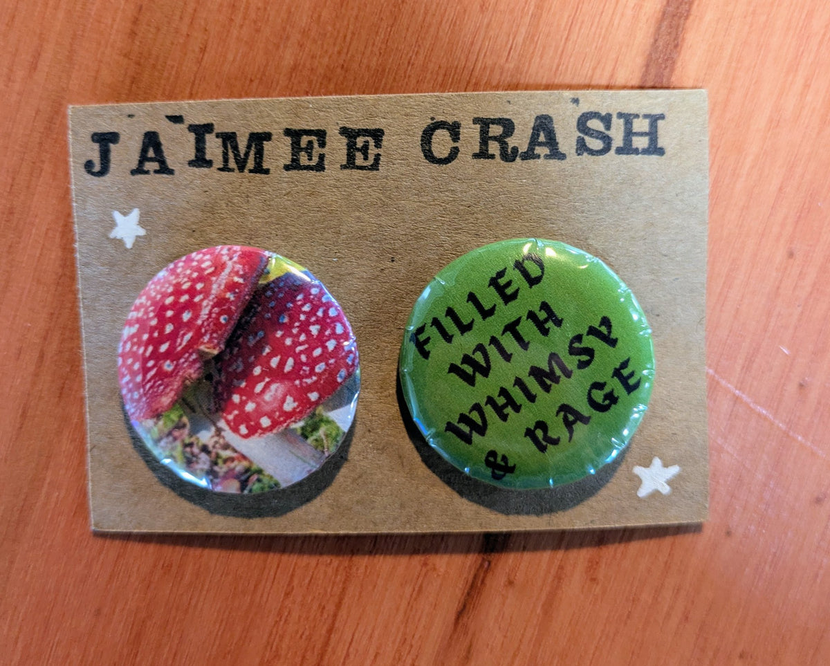Additional metal-backed pin pack featuring feral fauna artwork by Jaimee Crash Art