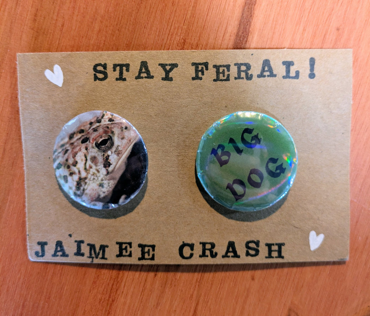 Additional metal-backed pin pack design in the Jaimee Crash Art range