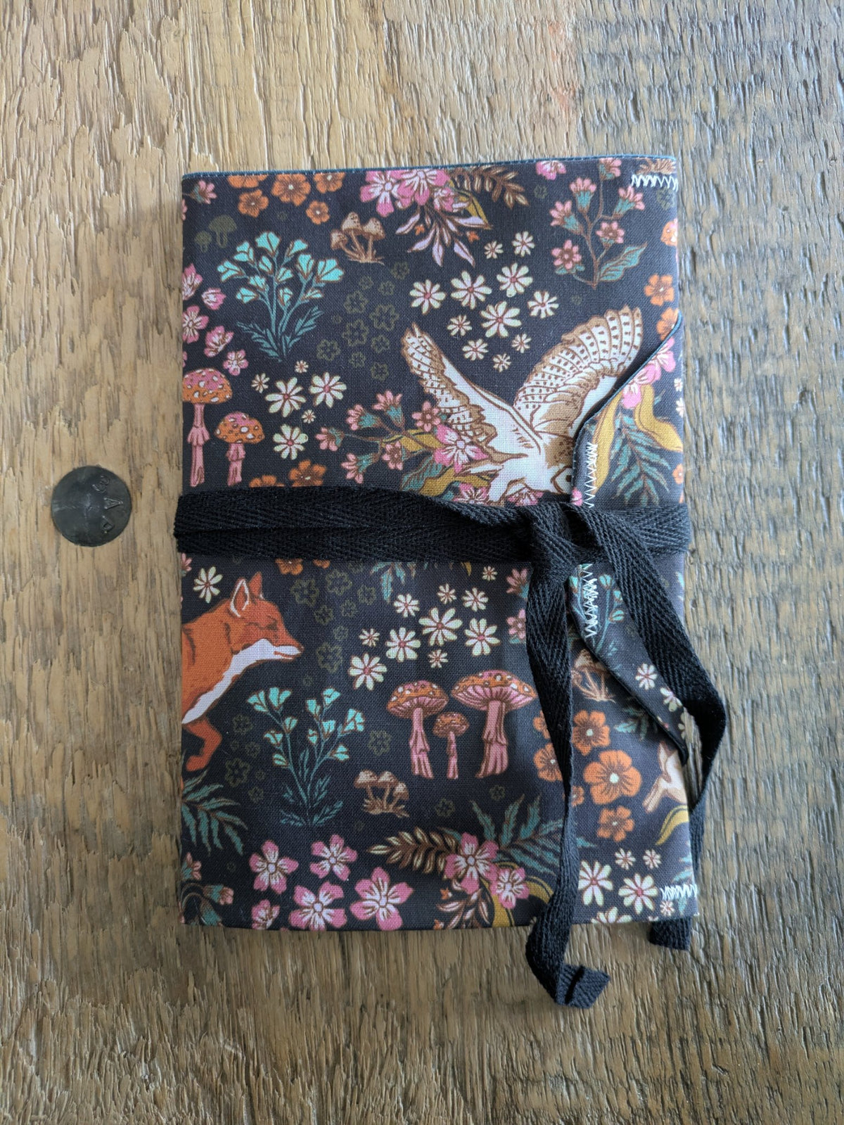 Cotton card pouch in a printed fabric with coordinating interior, handmade by Jaimee Crash Art