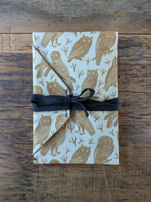 Handmade cotton card pouch in a patterned fabric with cord fastening by Jaimee Crash Art