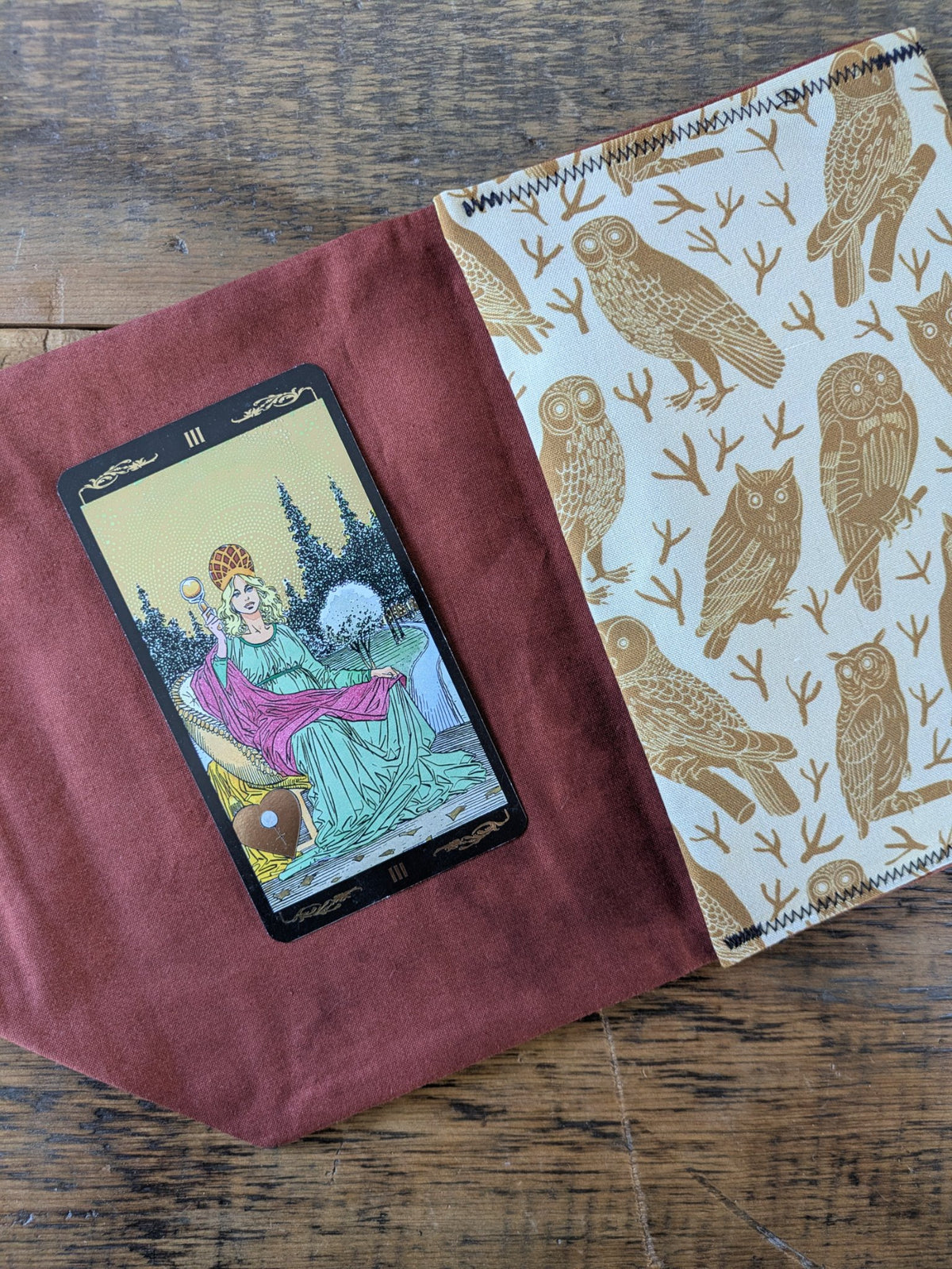 Second view of this cotton card pouch opened to show the lining