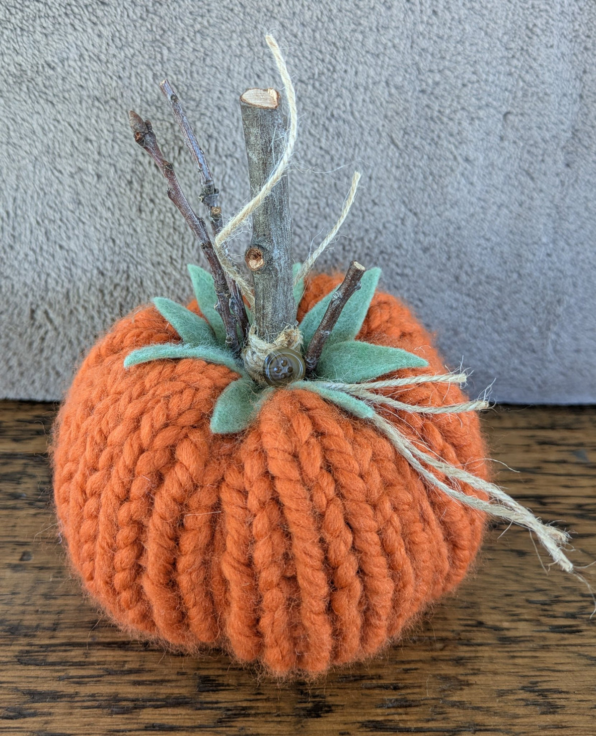 Another hand-knit pumpkin from Jaimee Crash Art, styles and colors vary