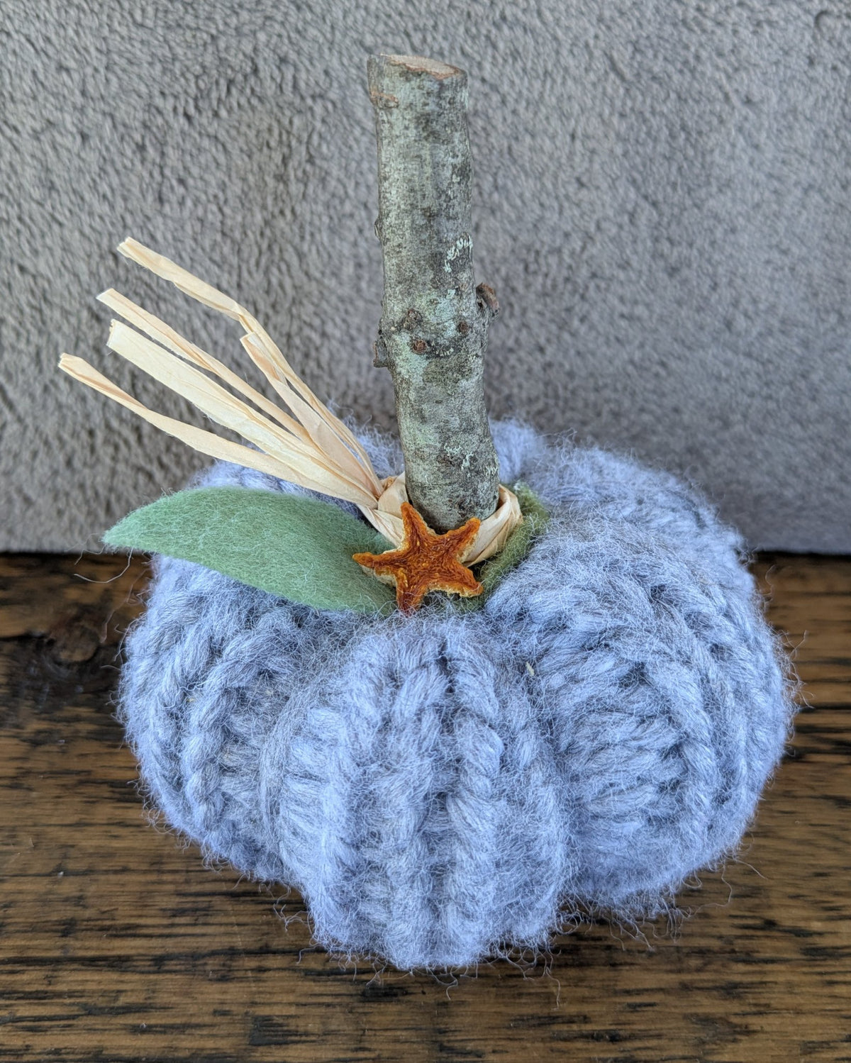Further view of the small hand-knit pumpkins by Jaimee Crash Art