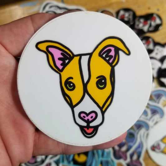 Vinyl sticker of a red dog painted by Michele The Painter of York, Pennsylvania