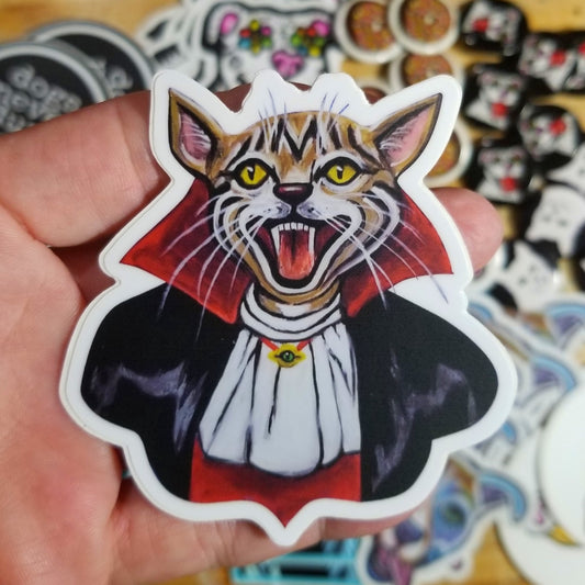 Three-inch vinyl sticker of Vlad the cat, original artwork by Michele The Painter