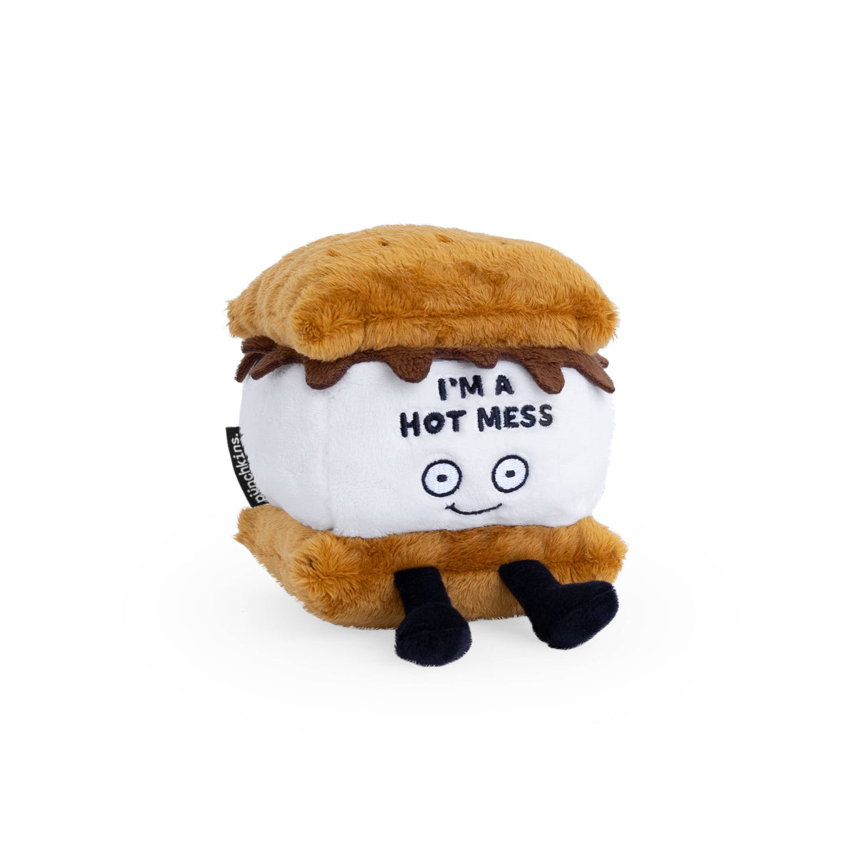 S'more plush with graham crackers and marshmallow and embroidered text I'm A Hot Mess by Punchkins