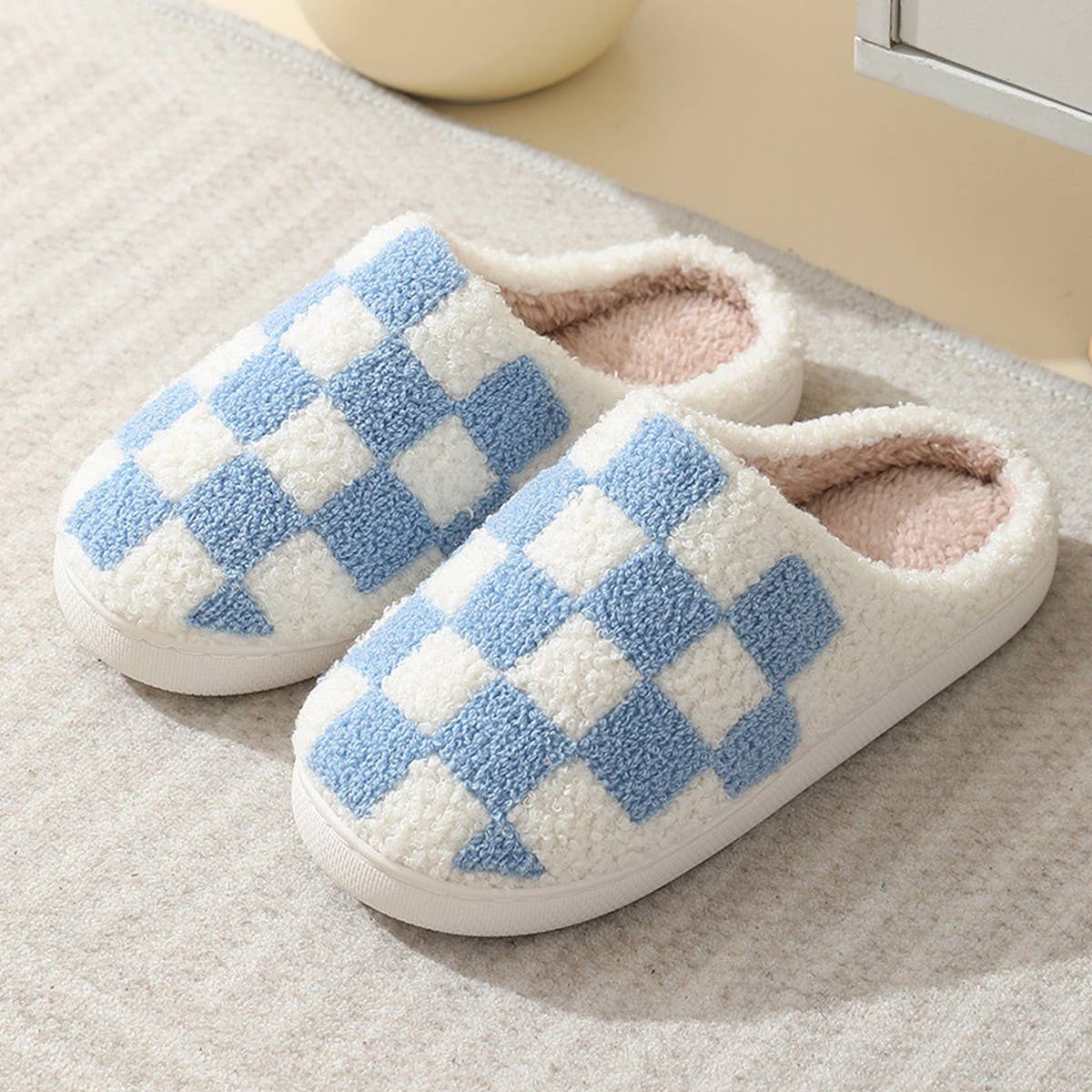 SIMPLE CHECKERED WARM COTTON SLIPPERS_CWSHS0250: Black / (8) 1