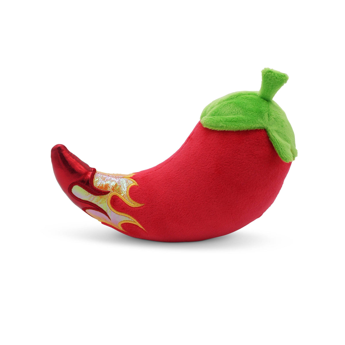 Red chili pepper plush with flame details and embroidered text Neurospicy by Punchkins, view 2