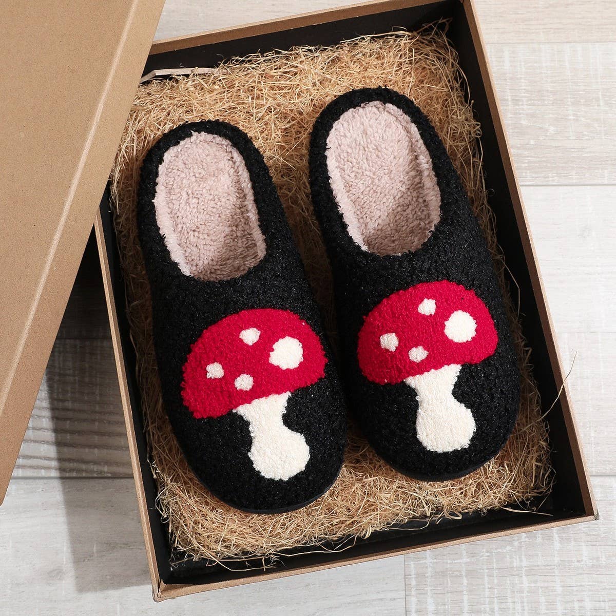 CHRISTMAS COTTON SLIPPERS HOME WOOL SLIPPERS_CWMM3055: Black / (8) 1