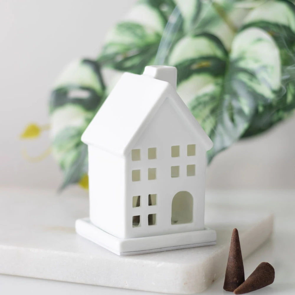 White Cottage Incense Cone Burner