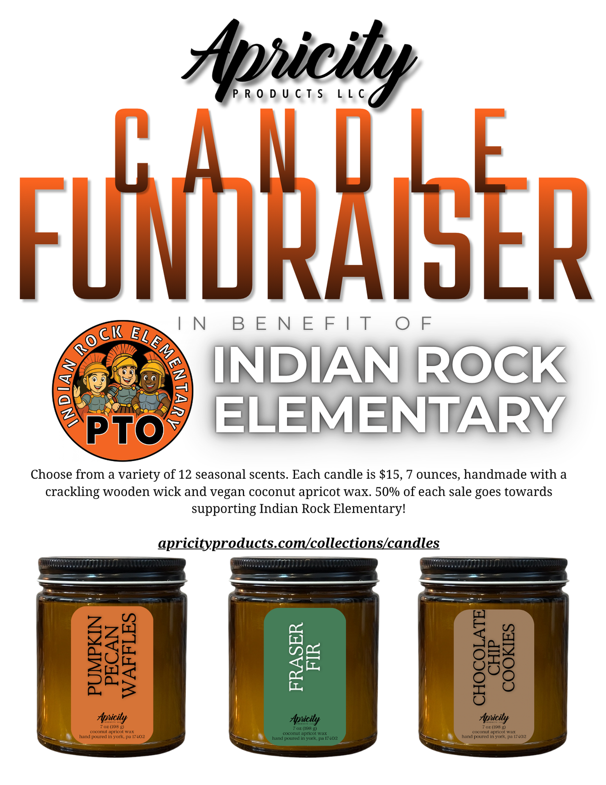 Indian Rock Elementary Fundraiser Candles, hand-poured by Apricity Products in York, PA