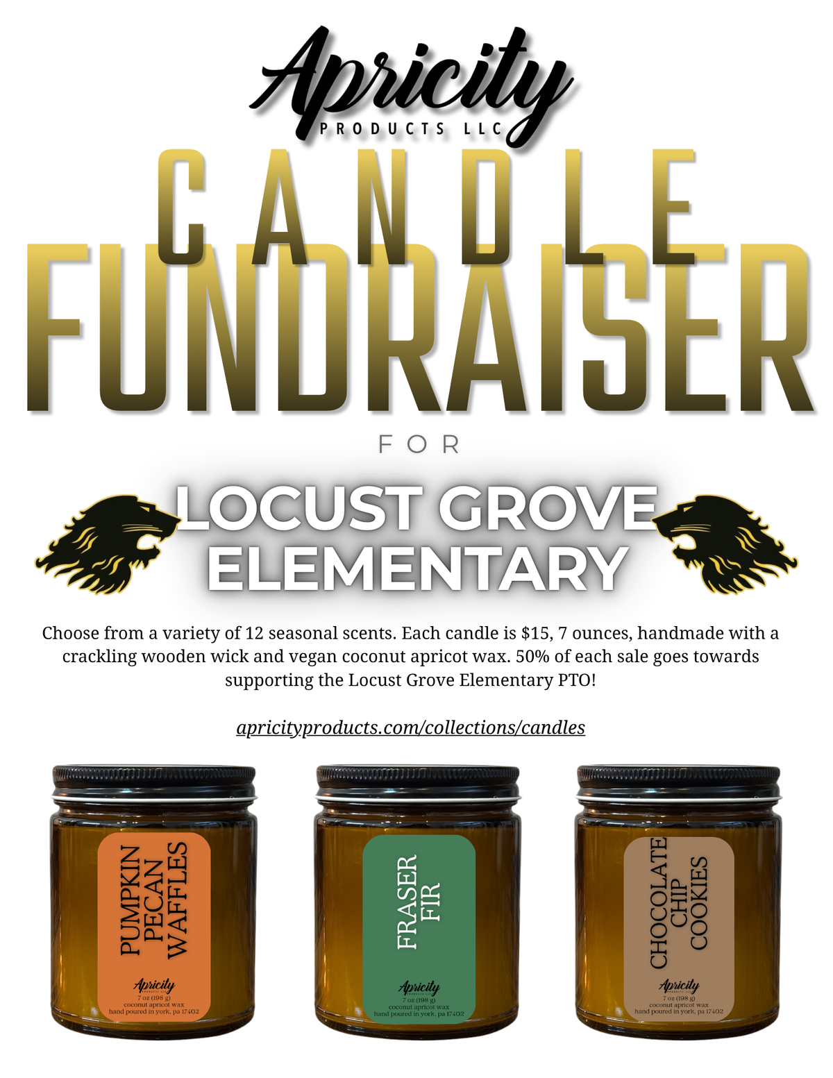 Locust Grove Elementary Fundraiser Candles, hand-poured by Apricity Products in York, PA