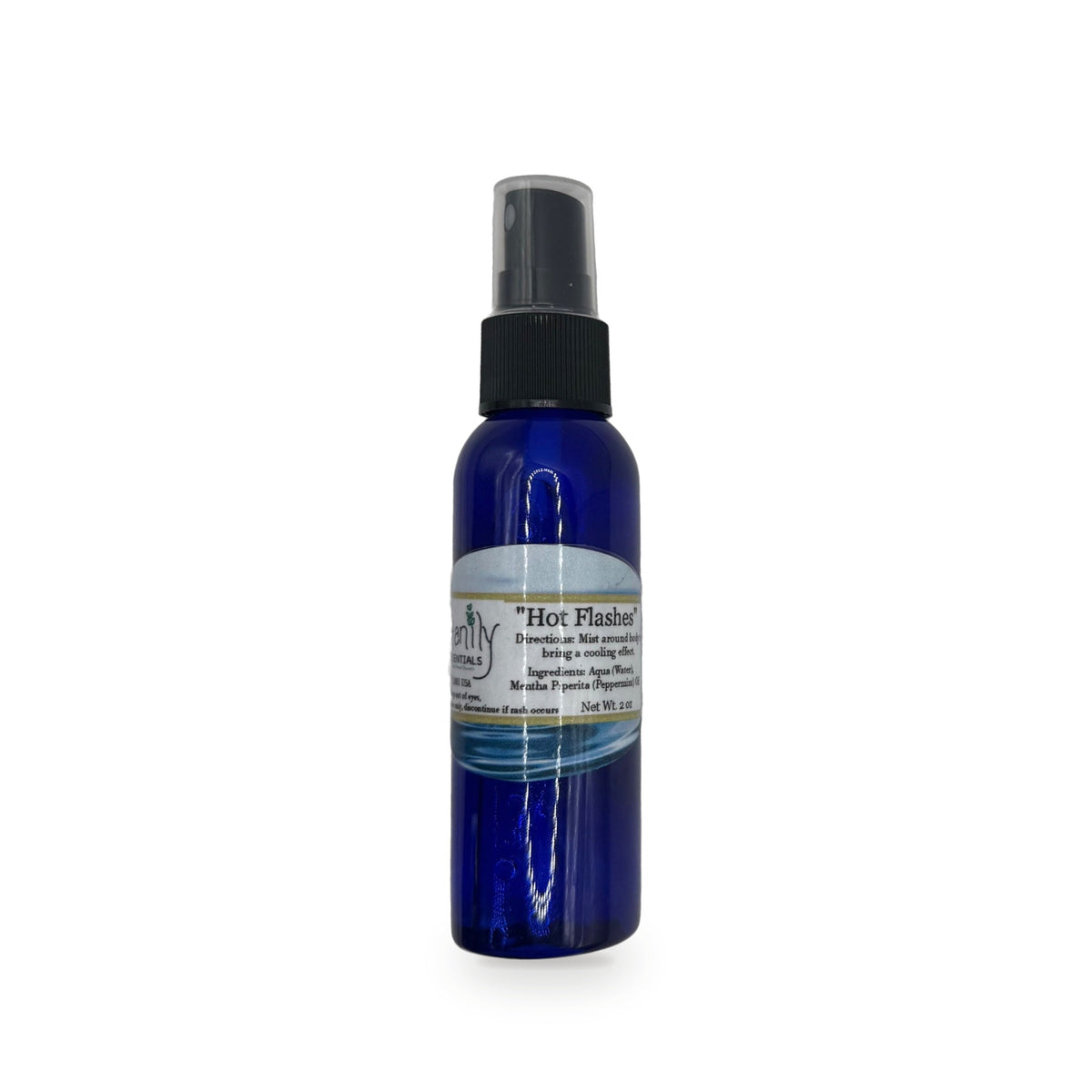 Hot Flashes cooling mist in blue spray bottle by Katanily Essentials