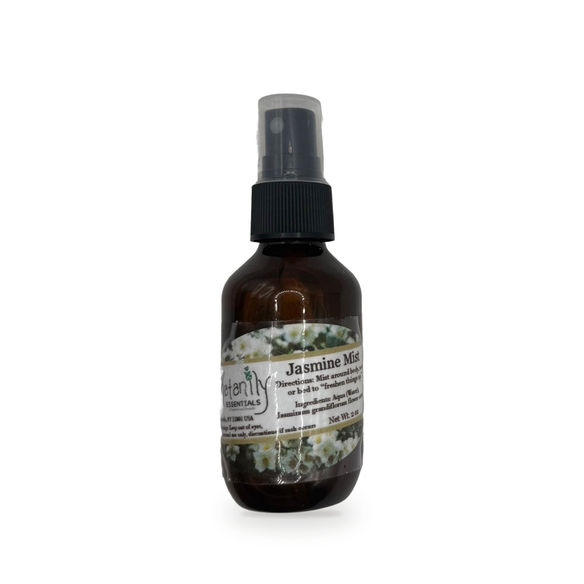 Jasmine Mist 2 oz amber glass spray bottle with floral label by Katanily Essentials