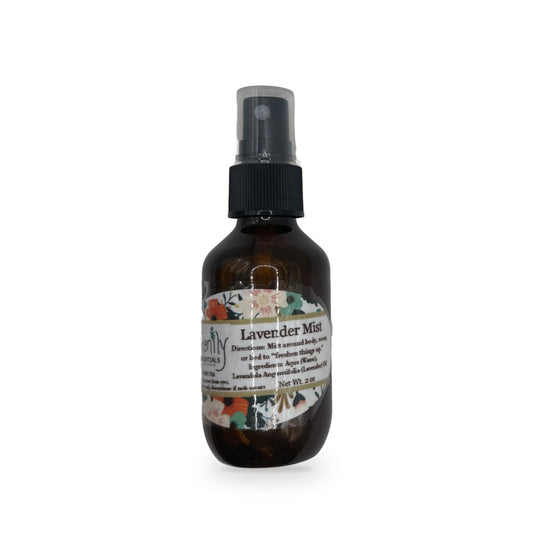 Lavender Mist 2 oz amber glass spray bottle with floral label by Katanily Essentials