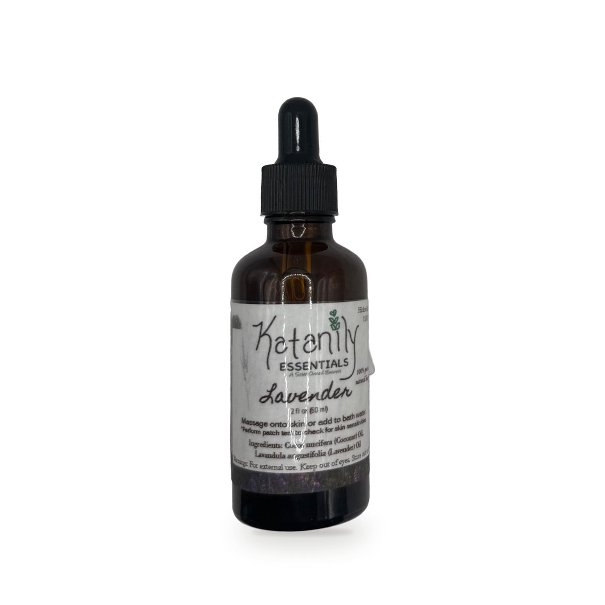 Lavender Body Oil 2 oz amber glass dropper bottle by Katanily Essentials