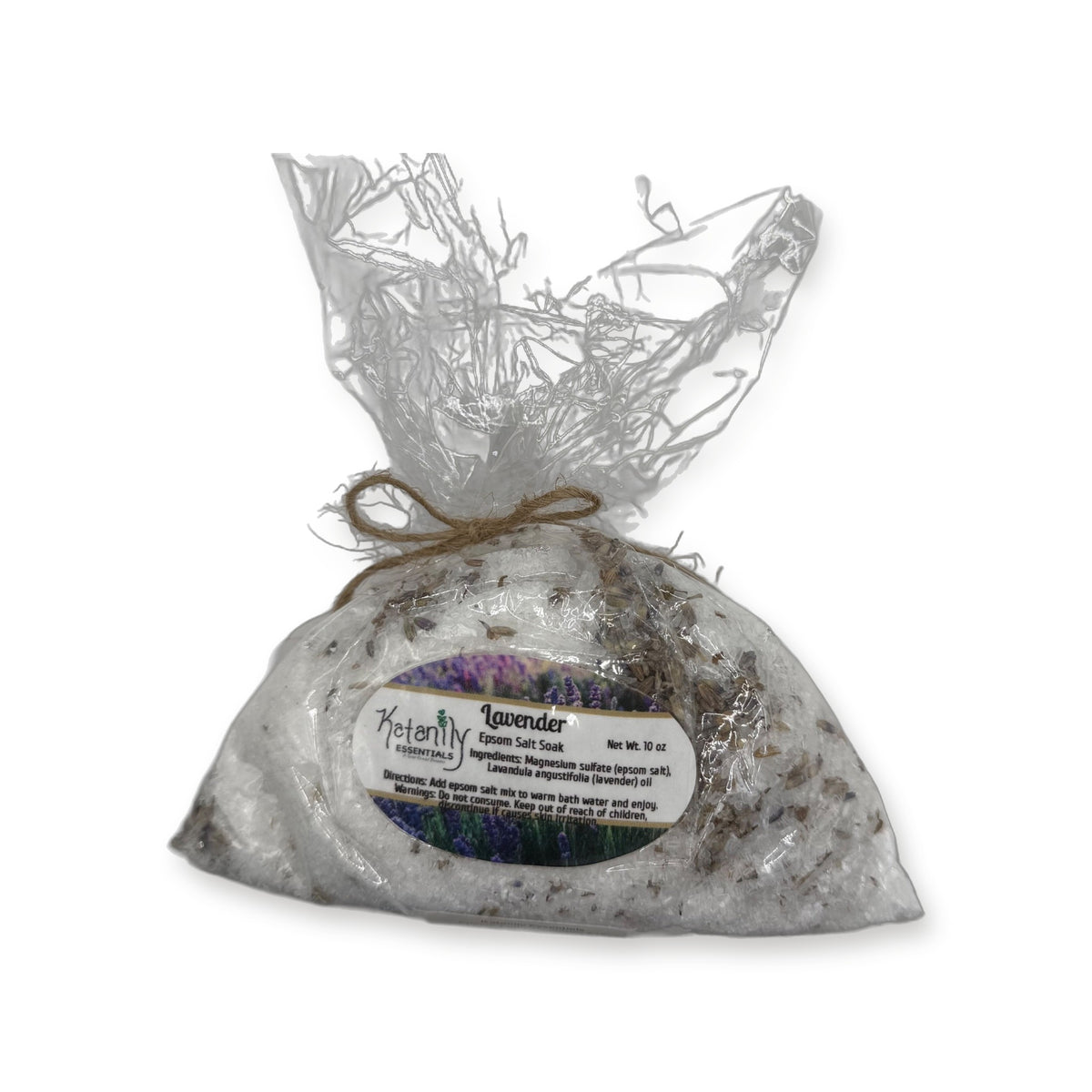 Lavender Epsom salt soak in tied bag by Katanily Essentials